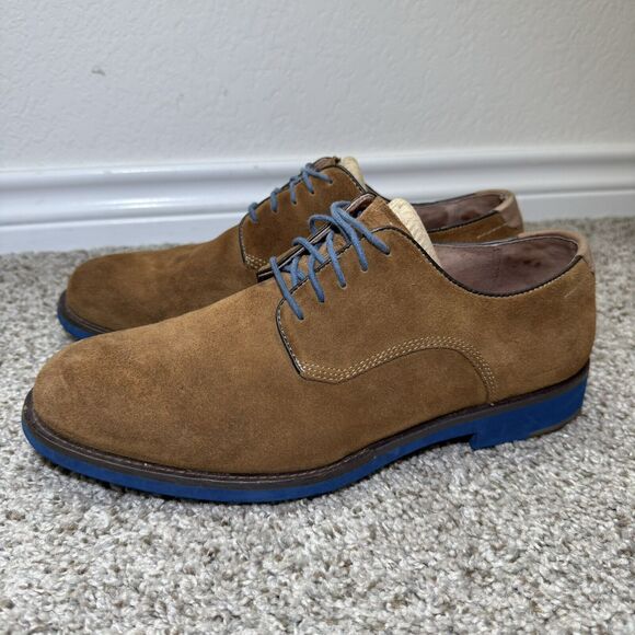 Johnston & Murphy Shoes Men's 9M Suede Flex Cognac Brown Blue Sole - Picture 2 of 10